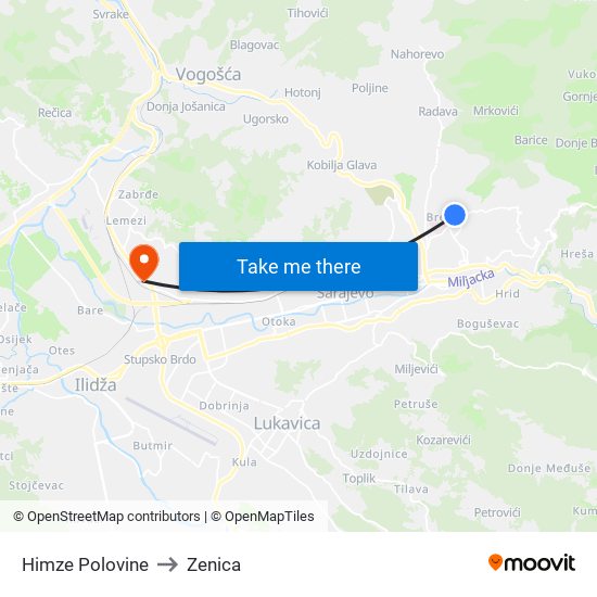Himze Polovine to Zenica map