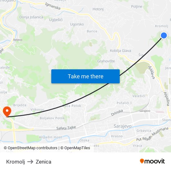 Kromolj to Zenica map