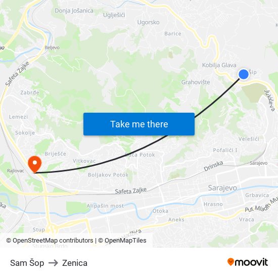 Sam Šop to Zenica map