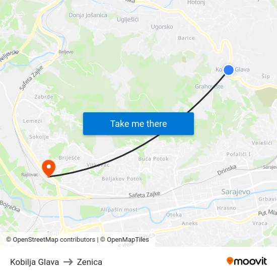 Kobilja Glava to Zenica map
