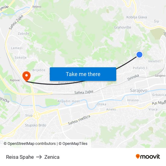 Reisa Spahe to Zenica map