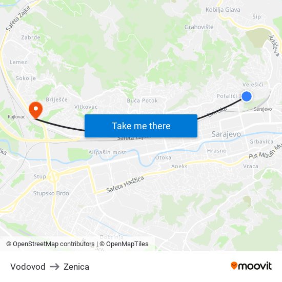 Vodovod to Zenica map