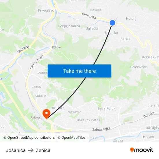 Jošanica to Zenica map
