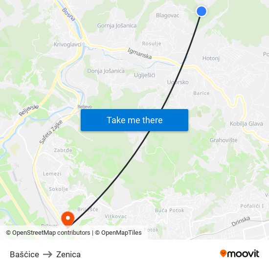 Bašćice to Zenica map