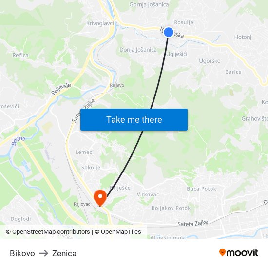 Bikovo to Zenica map