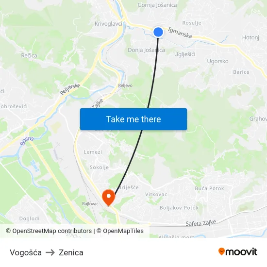 Vogošća to Zenica map