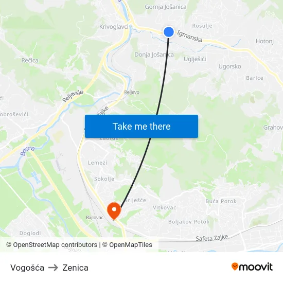 Vogošća to Zenica map