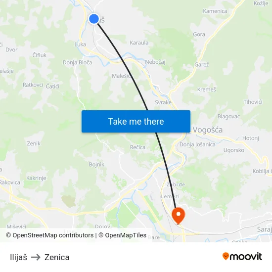 Ilijaš to Zenica map