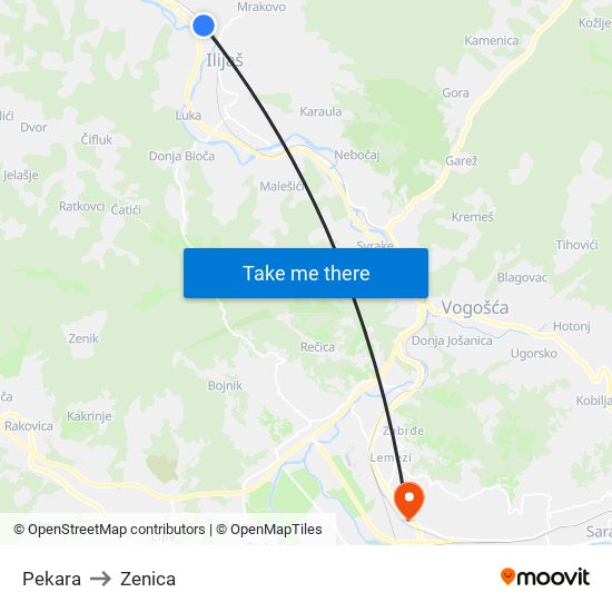 Pekara to Zenica map