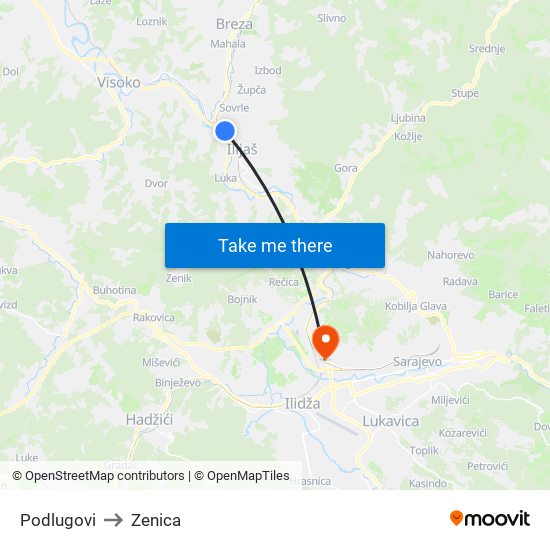 Podlugovi to Zenica map