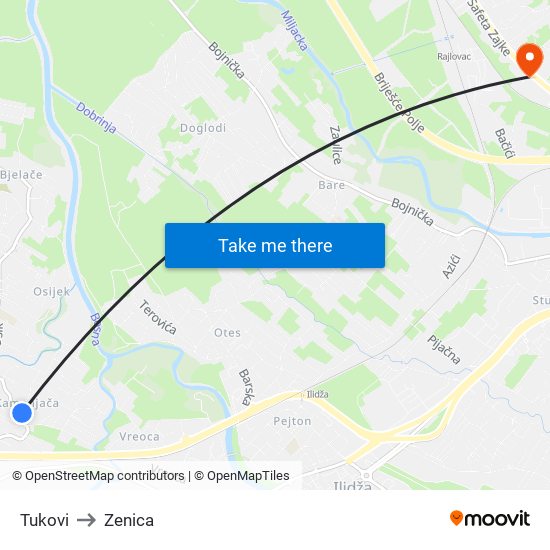 Tukovi to Zenica map