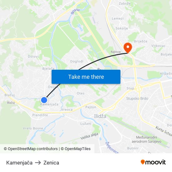 Kamenjača to Zenica map