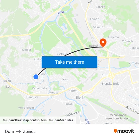 Dom to Zenica map