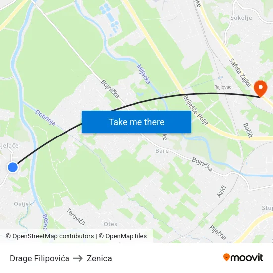 Drage Filipovića to Zenica map