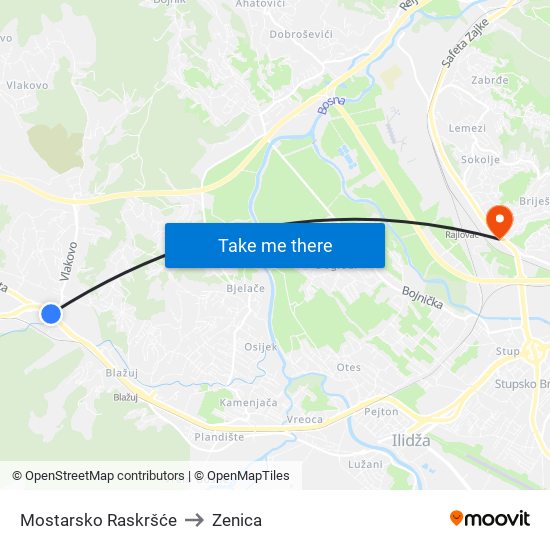 Mostarsko Raskršće to Zenica map