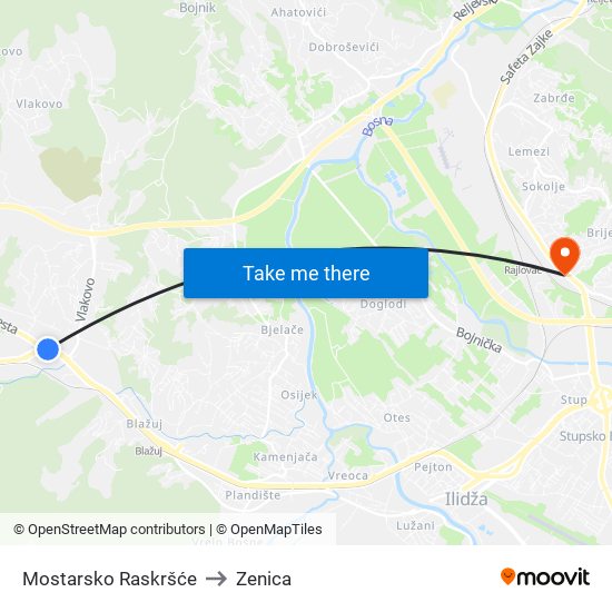 Mostarsko Raskršće to Zenica map