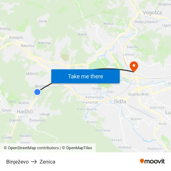 Binježevo to Zenica map