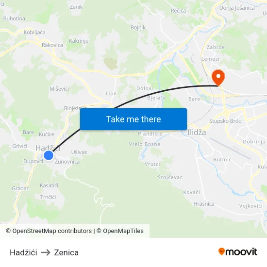 Hadžići to Zenica map