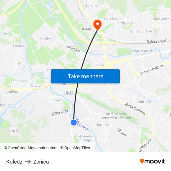 Koledž to Zenica map