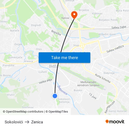 Sokolovići to Zenica map