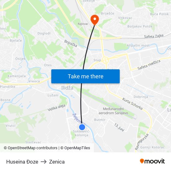 Huseina Đoze to Zenica map