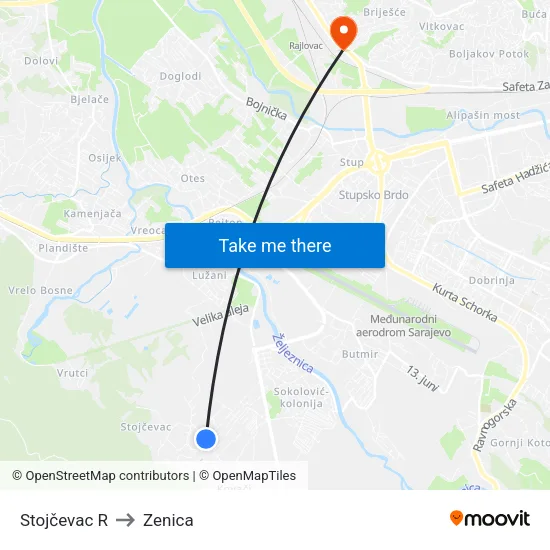 Stojčevac R to Zenica map