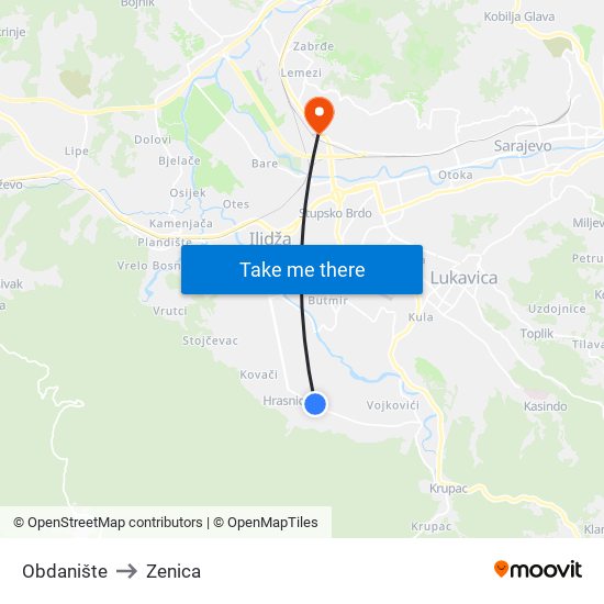 Obdanište to Zenica map