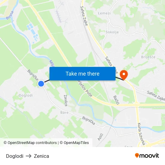 Doglodi to Zenica map