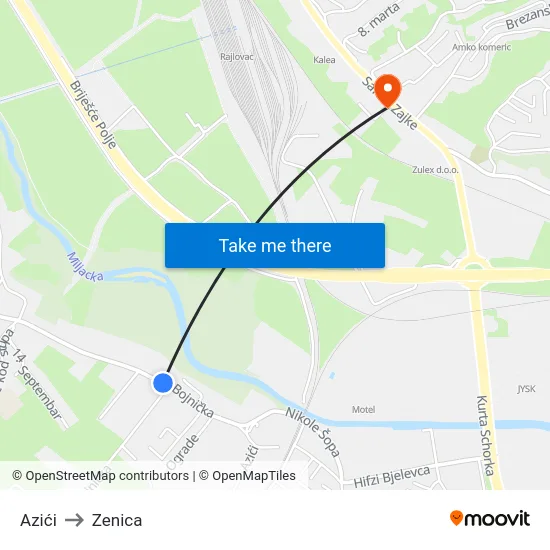 Azići to Zenica map