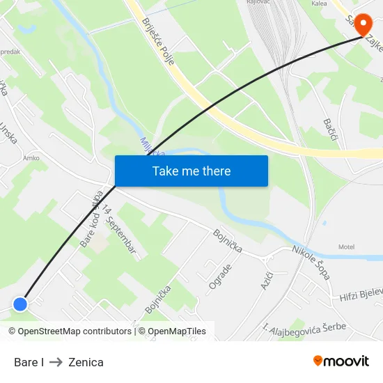 Bare I to Zenica map