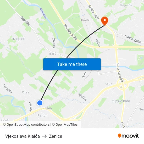 Vjekoslava Klaića to Zenica map