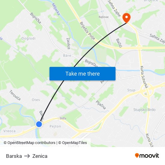 Barska to Zenica map