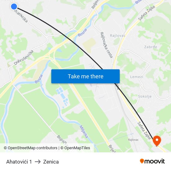 Ahatovići 1 to Zenica map