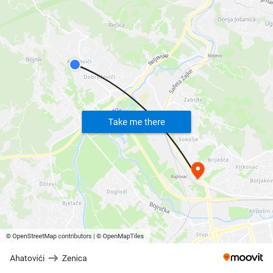 Ahatovići to Zenica map