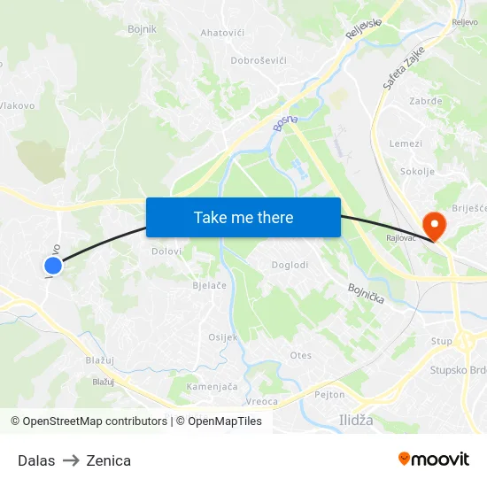 Dalas to Zenica map