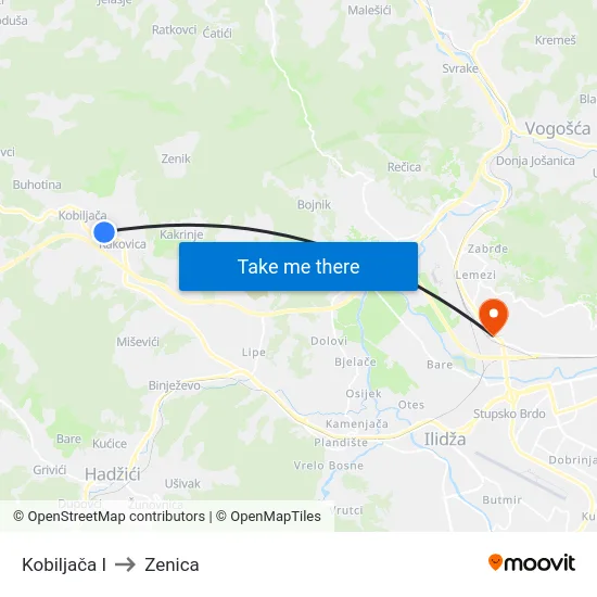 Kobiljača I to Zenica map