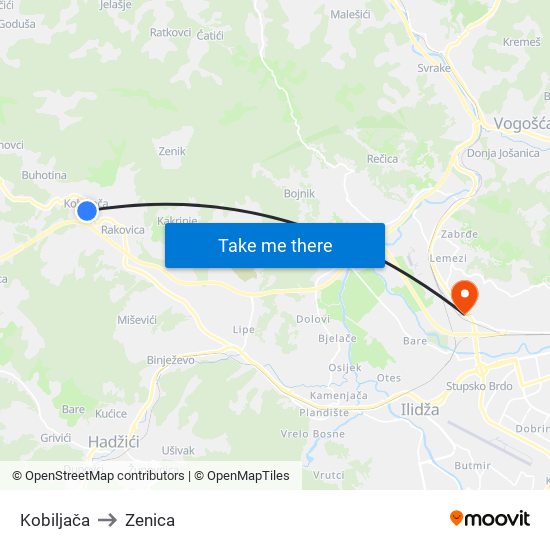 Kobiljača to Zenica map