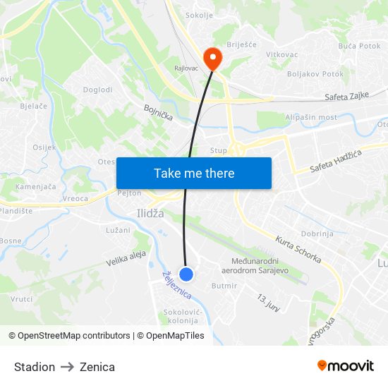 Stadion to Zenica map
