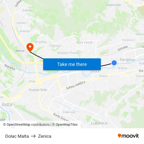 Dolac Malta to Zenica map