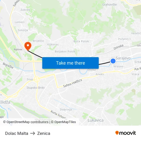 Dolac Malta to Zenica map