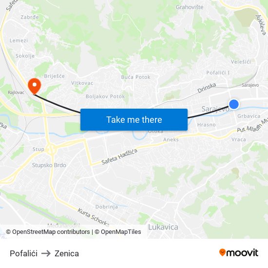 Pofalići to Zenica map