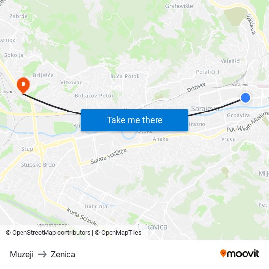 Muzeji to Zenica map