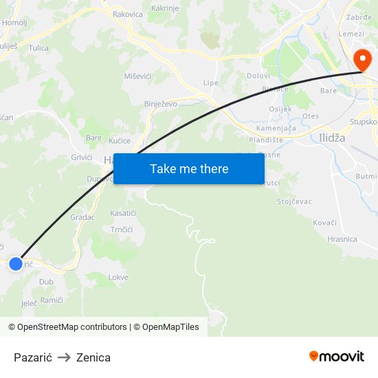 Pazarić to Zenica map