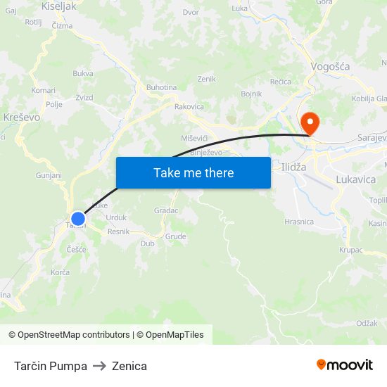 Tarčin Pumpa to Zenica map