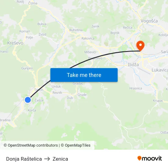 Donja Raštelica to Zenica map