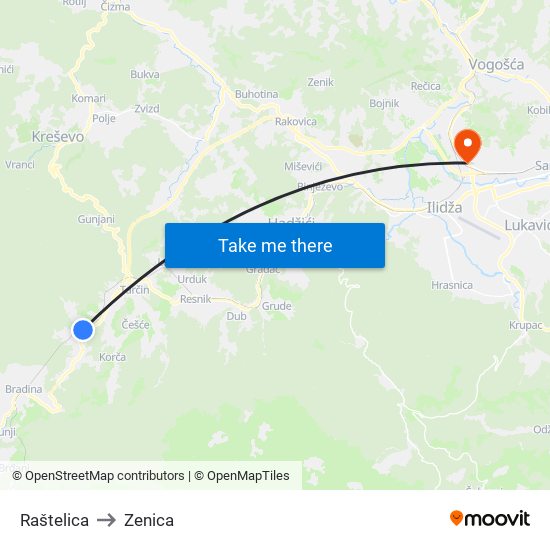 Raštelica to Zenica map