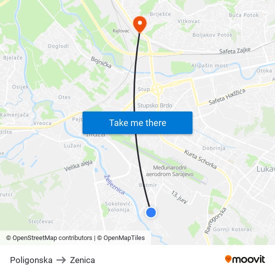 Poligonska to Zenica map