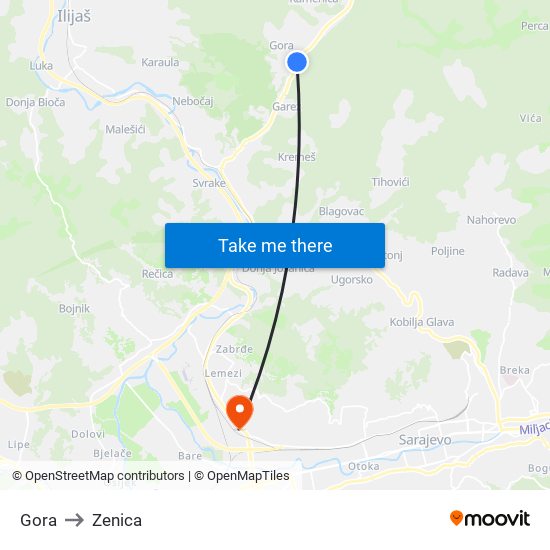 Gora to Zenica map