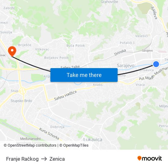 Franje Račkog to Zenica map