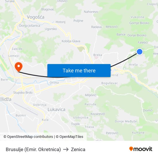 Brusulje (Emir. Okretnica) to Zenica map